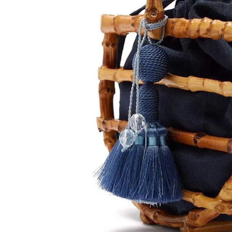 Top Handle Half Moon Bamboo Tassel Tote