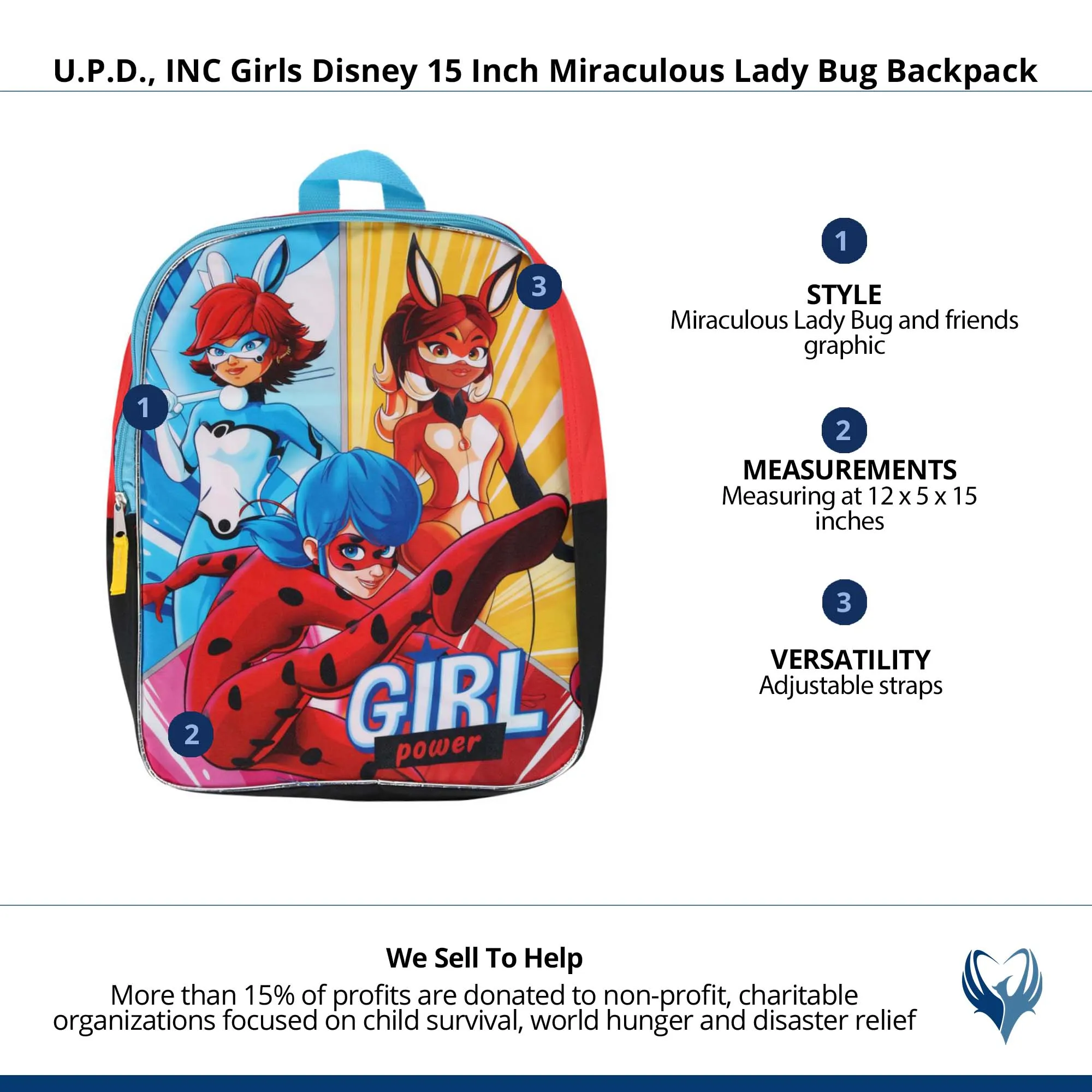 U.P.D., INC Girls Disney 15 Inch Miraculous Lady Bug Backpack