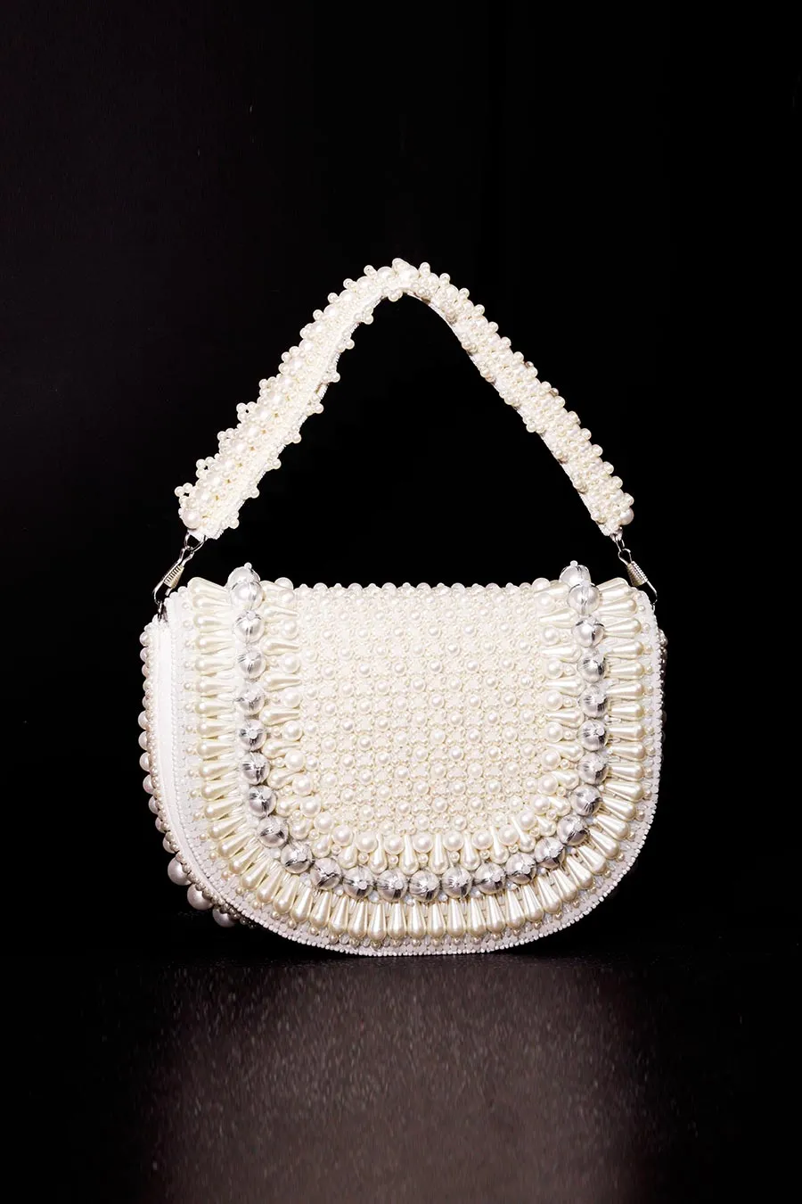 White Pakizaa Pearl Embroidered Clutch