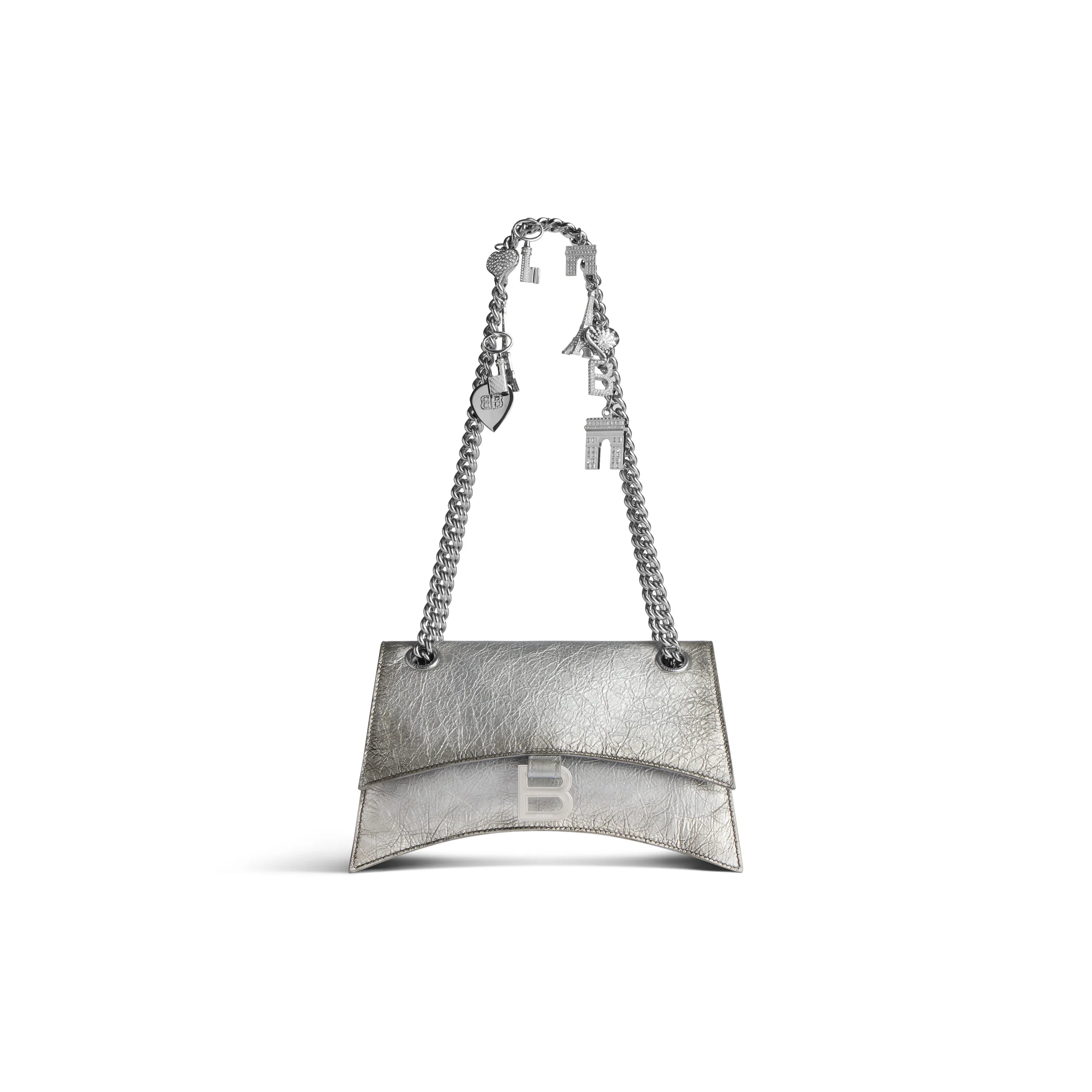 Women's Crush Small Chain Bag Dirty Effect With Souvenirs And Rhinestones In Silver